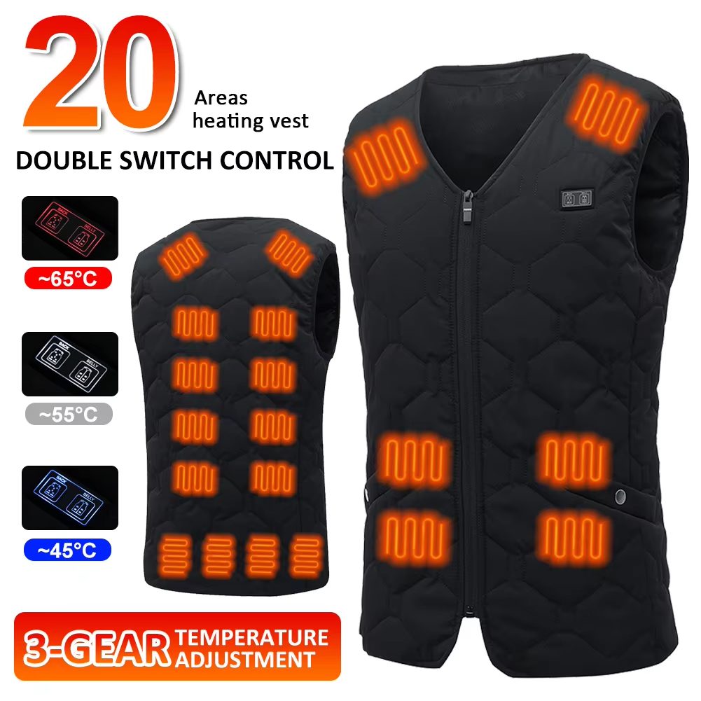 HV-20 Smart Heated Vest 20 Heating Areas Oversized Women Men Winter Vest Self Heating Vest Usb Electric Thermal Vest Jacket Outdoor Vest