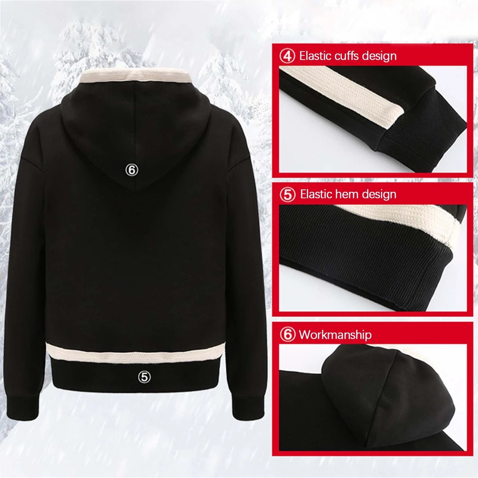 HS-09 Smart Heated Sweatshirt 9 Heating Areas Quick Heating USB Rechargeable Windproof Washable Safety Fashion Oversize Hoodie Jacket for Winter Outdoors Keep Warm