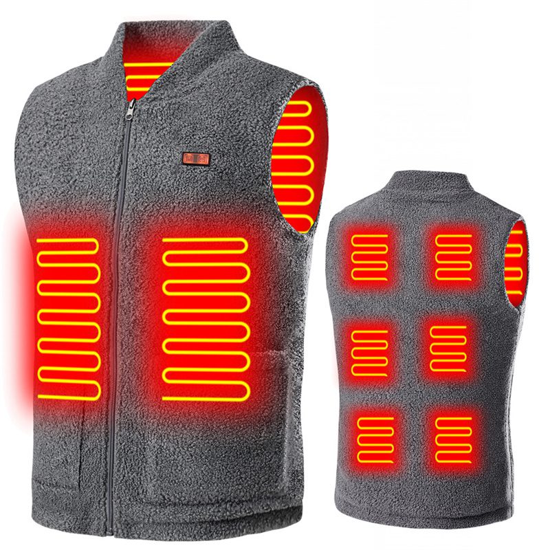 HV-08G Heated Vest 8 Heating Areas USB Charging 3 Gear Temperature Control Grey Plush Windproof Outdoor Winter Warm Clothing