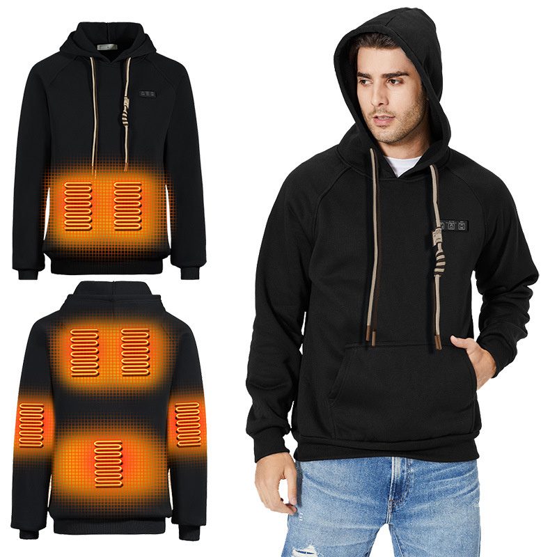 HS07B Smart Heated Sweatshirt 7 Heating Areas Quick Heating USB Rechargeable Hooded Pullover Plush Thickened Fashion Oversize Jacket for Winter Outdoors Keep Warm