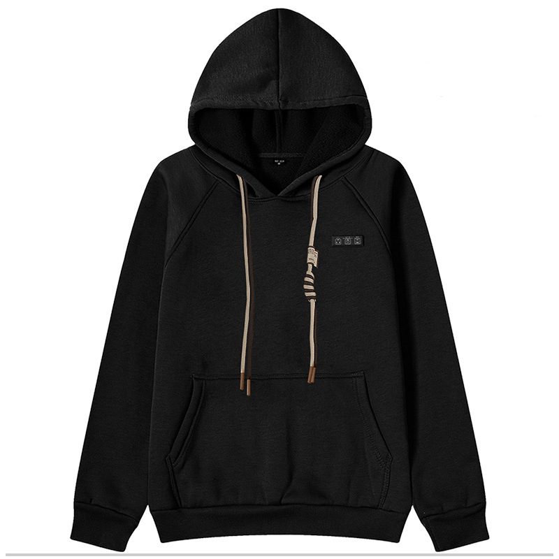 HS07B Smart Heated Sweatshirt 7 Heating Areas Quick Heating USB Rechargeable Hooded Pullover Plush Thickened Fashion Oversize Jacket for Winter Outdoors Keep Warm