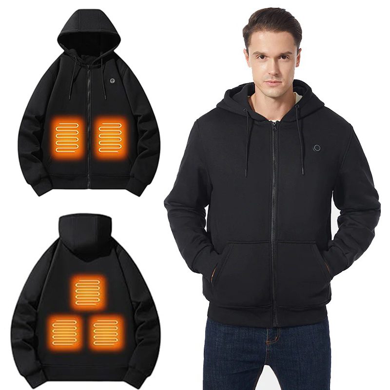 HZ05 Smart Heated Zipper Hoodies Sweatshirt 5 Heating Areas Quick Heating USB Rechargeable Washable Safety Fashion Oversize Jacket for Winter Outdoors Keep Warm
