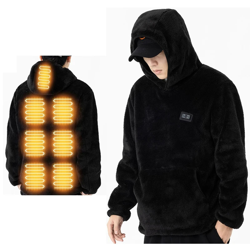 HS09 Smart Heated Hoodies Sweater 9 Heating Areas Quick Heating USB Rechargeable Washable Safety Fashion Oversize Jacket for Winter Outdoors Keep Warm