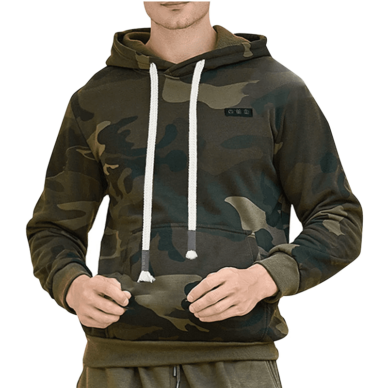 HS07C Smart Heated Sweatshirt 7 Heating Areas Quick Heating USB Rechargeable Camouflage Hooded Pullover Fashion Oversize Jacket for Winter Outdoors Keep Warm