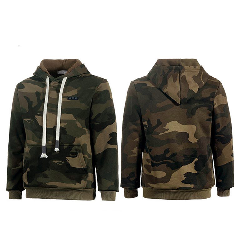HS07C Smart Heated Sweatshirt 7 Heating Areas Quick Heating USB Rechargeable Camouflage Hooded Pullover Fashion Oversize Jacket for Winter Outdoors Keep Warm