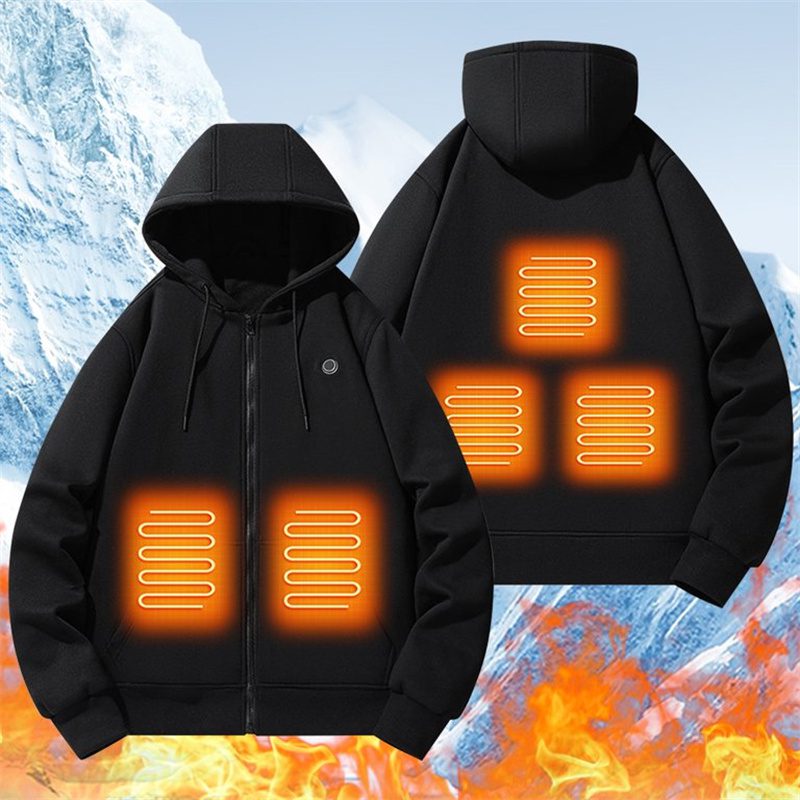 HZ05 Smart Heated Zipper Hoodies Sweatshirt 5 Heating Areas Quick Heating USB Rechargeable Washable Safety Fashion Oversize Jacket for Winter Outdoors Keep Warm