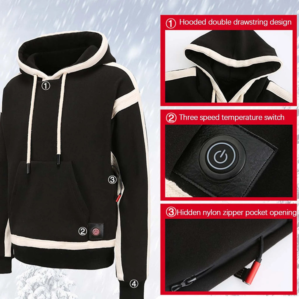 HS-09 Smart Heated Sweatshirt 9 Heating Areas Quick Heating USB Rechargeable Windproof Washable Safety Fashion Oversize Hoodie Jacket for Winter Outdoors Keep Warm