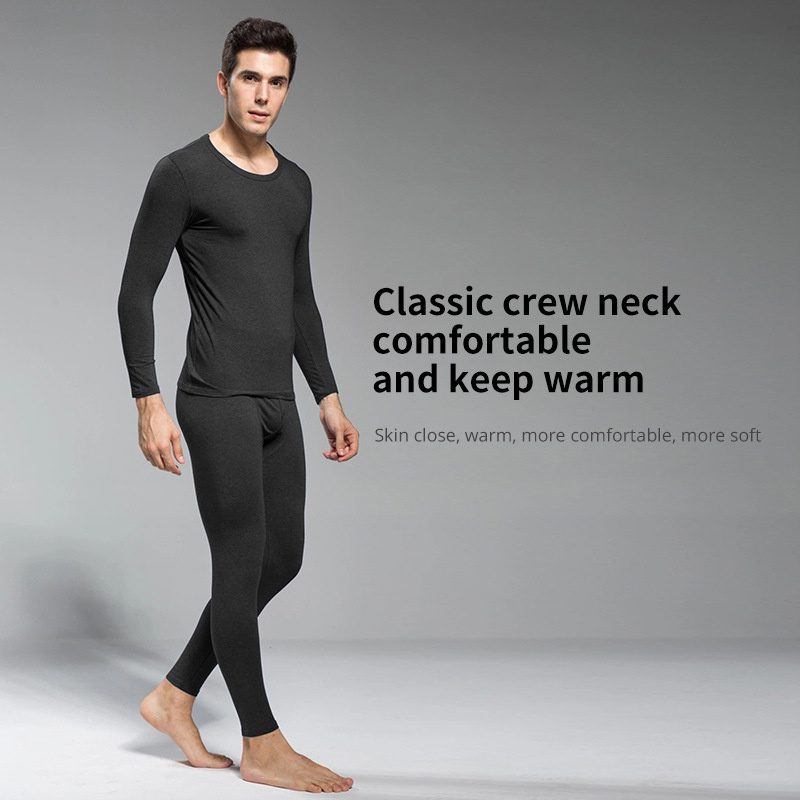 2Pcs Men Winter Thermal Wear, Thermal Underwear Set, Thermal Base Layer Set, Warmth Slim Body and High Elasticity Comfortable and Breathable Long Sleeve Crew Neck Bottom Shirts Tops & Pants Men’s Thermal Clothing