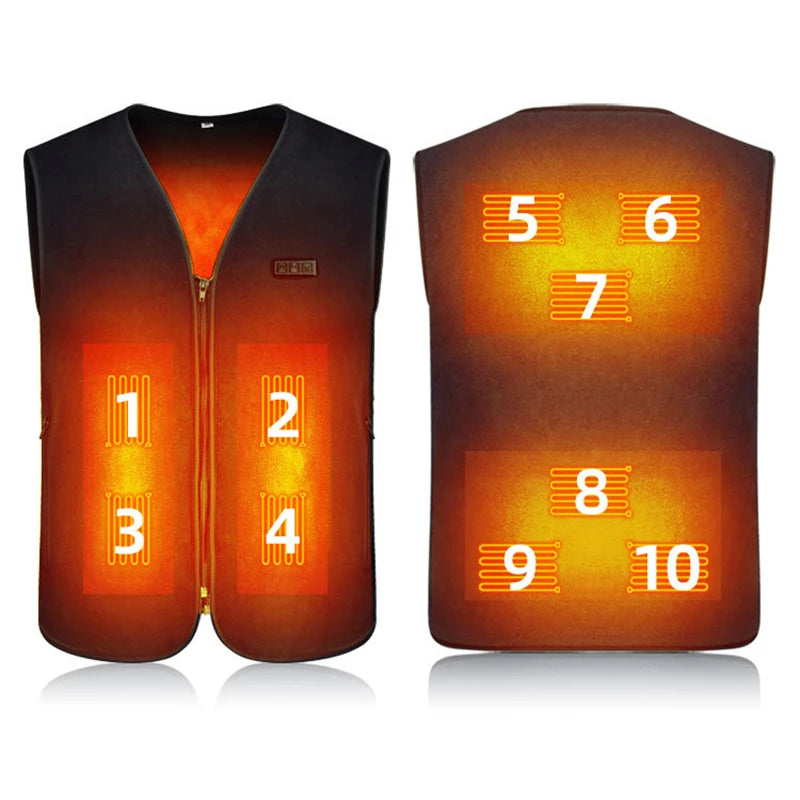 HS-10 10 Areas Smart Heating Vest 3 Gear Temperature USB Charging Winter Warmth Cold-proof Waistcoat for Men Women Elderly People