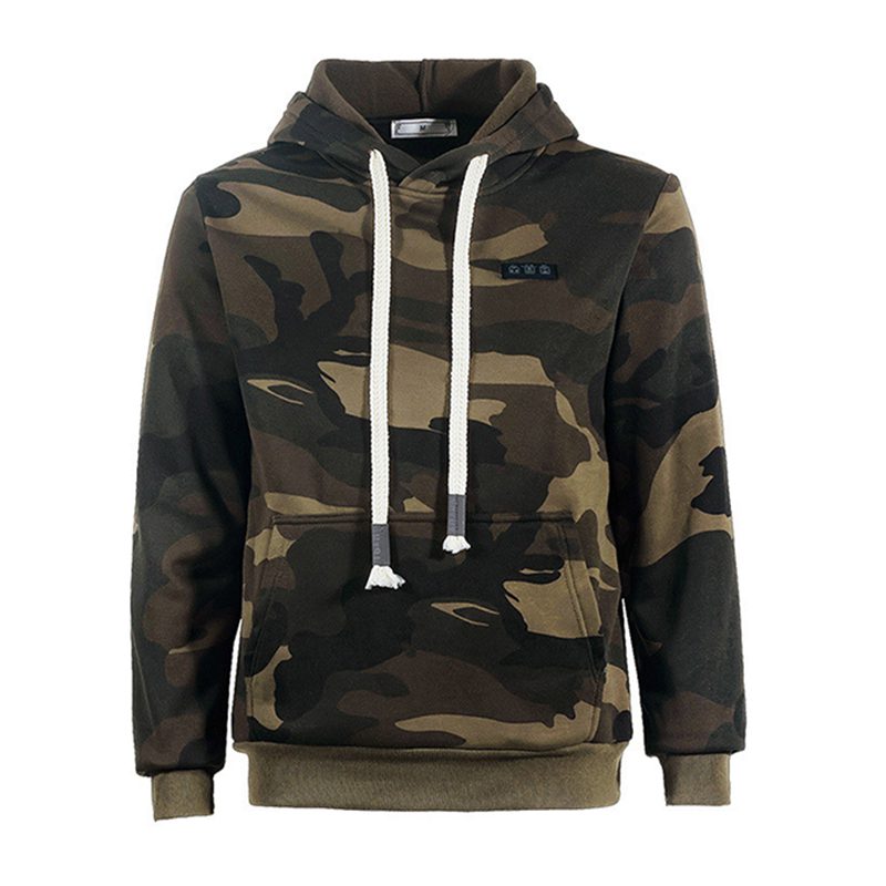HS07C Smart Heated Sweatshirt 7 Heating Areas Quick Heating USB Rechargeable Camouflage Hooded Pullover Fashion Oversize Jacket for Winter Outdoors Keep Warm